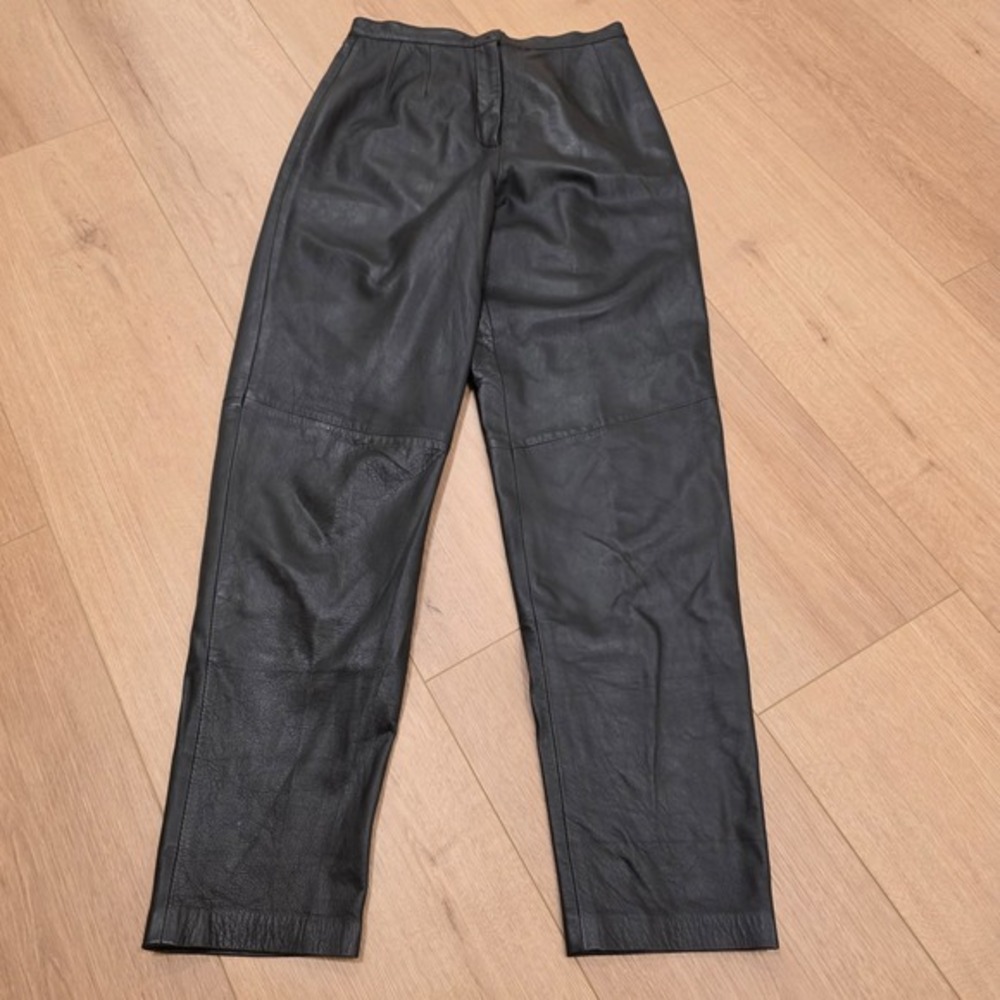 VTG Evan Davies Leather‎ Pants Size 10 Black High Waisted Lined Biker Moto Mob